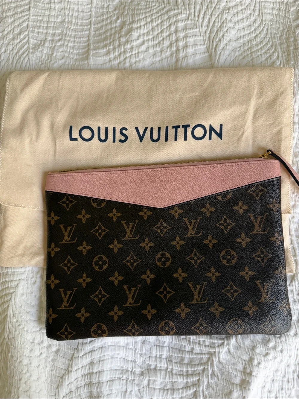 Louis Vuitton Brown Monogram Pouch with Pink Trim